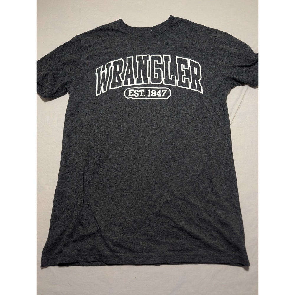 Wrangler Mens Graphic T-Shirt Gray Short Sleeve Collegiate Logo Small KB2-22B